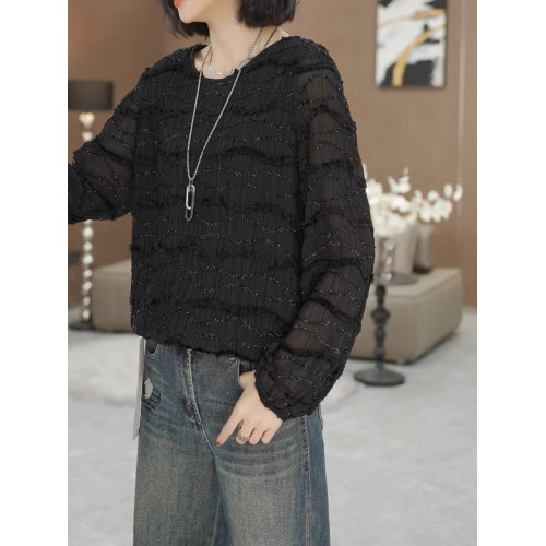 圓領打底衫通勤減齡秋季長袖2024純色休閒簡約t恤百搭外穿上衣女