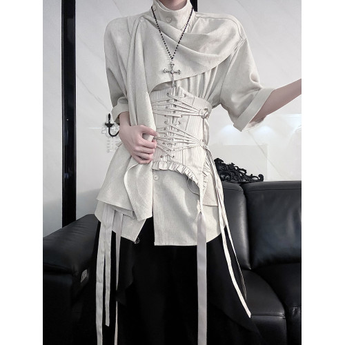 Aont【雙生子系列】原創小衆短袖襯衫夏季新款中性風休閒上衣男女