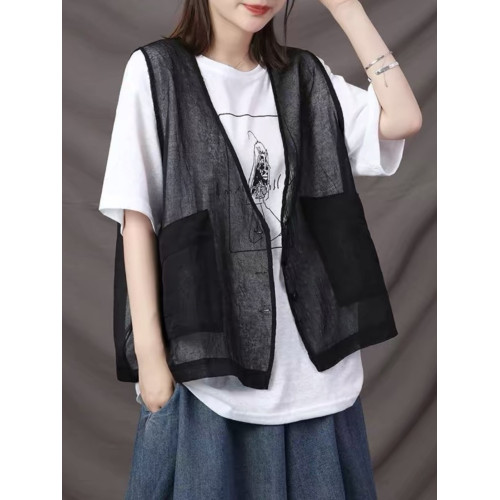 胖mm寬鬆大碼文藝休閒開衫馬夾女夏薄款開衫外搭上衣百搭無袖馬甲