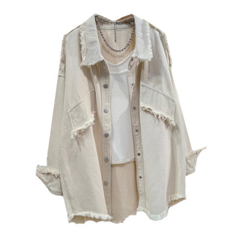 2025春秋新款男友風休閒大碼上衣全棉牛仔襯衫設計感時尚工裝外套