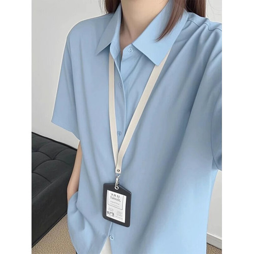 卡其色冰絲短袖襯衫女夏季薄款輕職場通勤穿搭襯衣情侶裝半袖外套