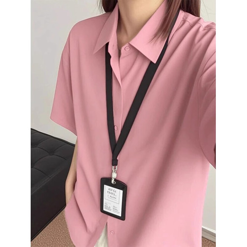 卡其色冰絲短袖襯衫女夏季薄款輕職場通勤穿搭襯衣情侶裝半袖外套