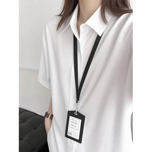 卡其色冰絲短袖襯衫女夏季薄款輕職場通勤穿搭襯衣情侶裝半袖外套