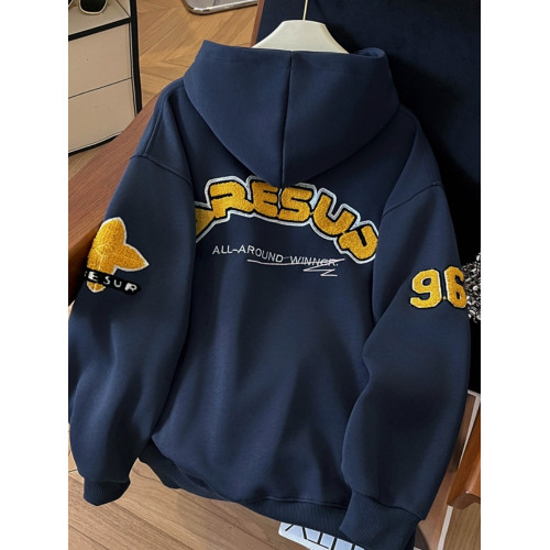 國潮牌美式高街毛巾綉連帽衛衣女2025新款潮牌痞帥設計感小衆上衣