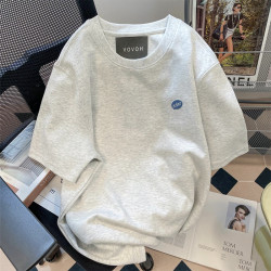 出口剪標撿漏~美式復古刺綉純棉短袖t恤女寬鬆大碼設計感