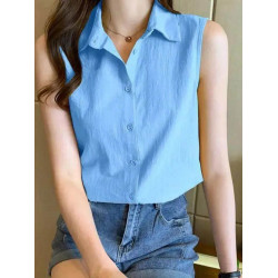 2025夏新款無袖雪紡襯衫女氣質百搭純色襯衣寬鬆洋氣打底背心上衣