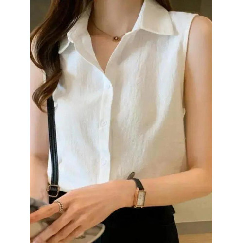 2025夏新款無袖雪紡襯衫女氣質百搭純色襯衣寬鬆洋氣打底背心上衣