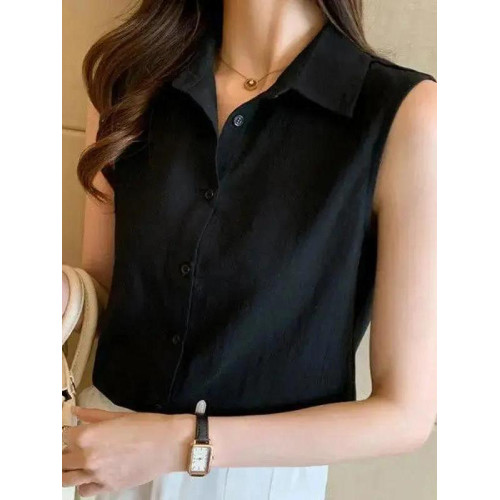 2025夏新款無袖雪紡襯衫女氣質百搭純色襯衣寬鬆洋氣打底背心上衣