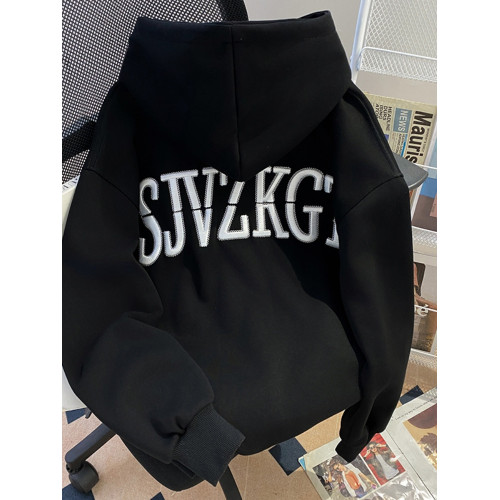 重磅純棉連帽加絨衛衣女春秋新款美式復古vintage潮牌ins秋冬休閒