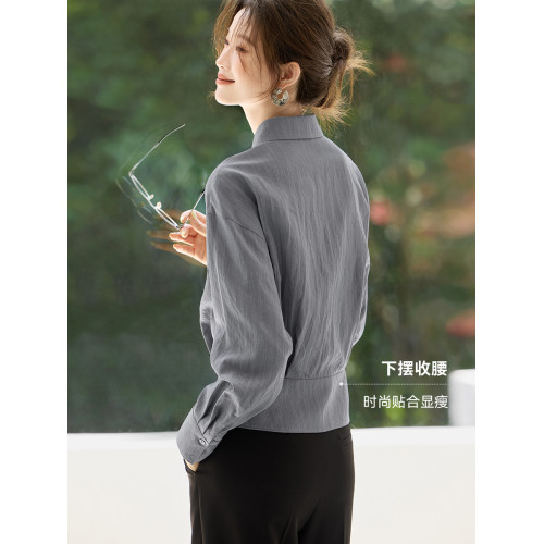 沫晗依美法式女士襯衫上衣通勤襯衣25秋季高級感爆款收腰職場女裝