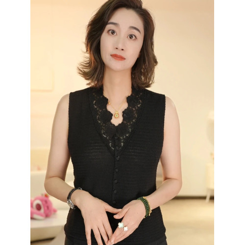 蕾絲純色針織開衫顯瘦上衣2025夏季無袖背心時尚內搭洋氣法式簡約