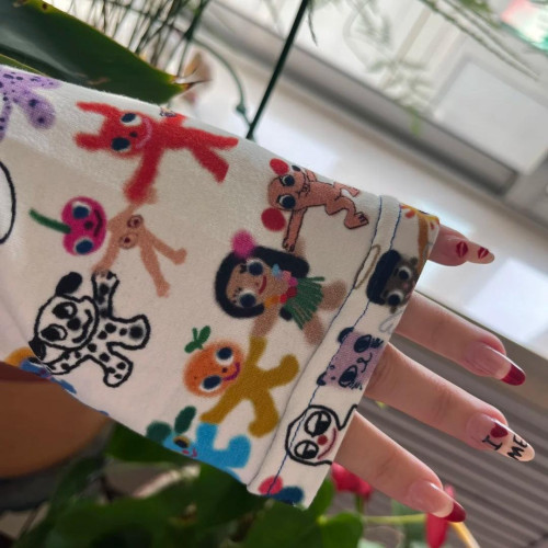 藝術家原創塗鴉滿印長袖短款T恤女顯瘦上衣