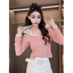 2025春季新款設計感蕾絲連帽拼接長袖針織衫女時尚顯瘦減齡上衣潮