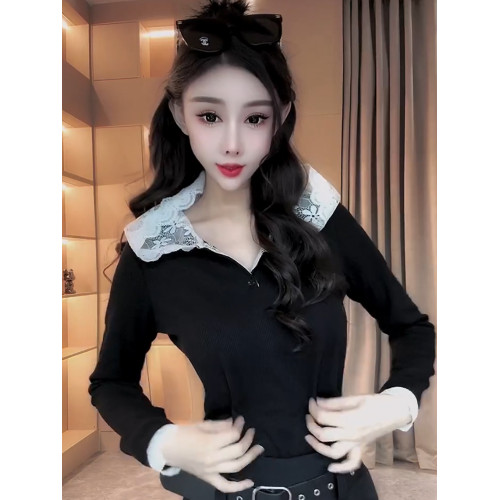 2025春季新款設計感蕾絲連帽拼接長袖針織衫女時尚顯瘦減齡上衣潮