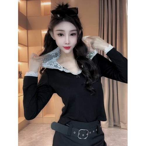 2025春季新款設計感蕾絲連帽拼接長袖針織衫女時尚顯瘦減齡上衣潮