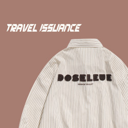 TRAVEL ISSUANCE 日系竪條紋設計感慵懶學院風寬鬆情侶長袖襯衫bf
