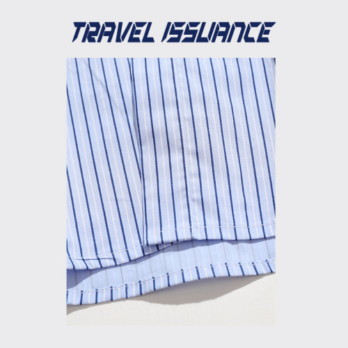 TRAVEL ISSUANCE 日系竪條紋設計感慵懶學院風寬鬆情侶長袖襯衫bf
