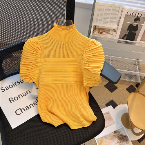 專櫃撤廻剪標法式高級感茶歇針織衫女夏新款獨特別致超好看上衣