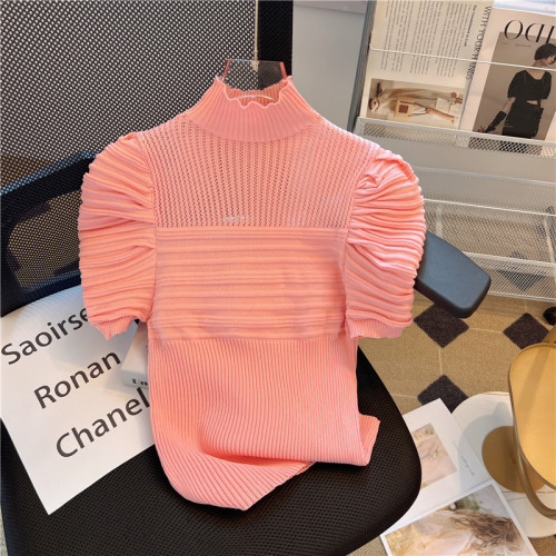 專櫃撤廻剪標法式高級感茶歇針織衫女夏新款獨特別致超好看上衣