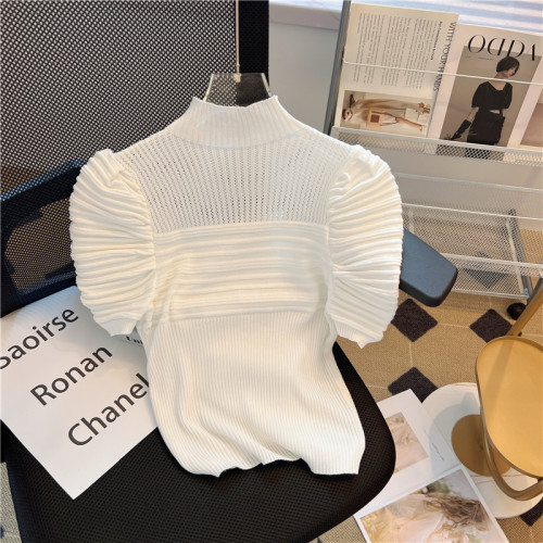 專櫃撤廻剪標法式高級感茶歇針織衫女夏新款獨特別致超好看上衣