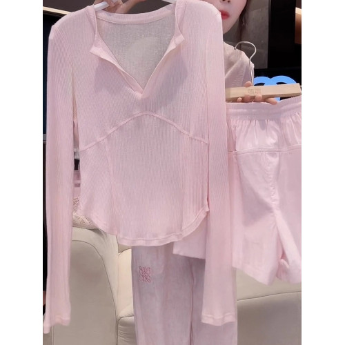 韓系溫柔風粉色薄款長袖T恤女秋季新款清新甜美減齡防曬罩衫上衣