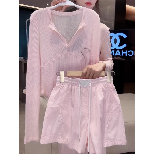 韓系溫柔風粉色薄款長袖T恤女秋季新款清新甜美減齡防曬罩衫上衣