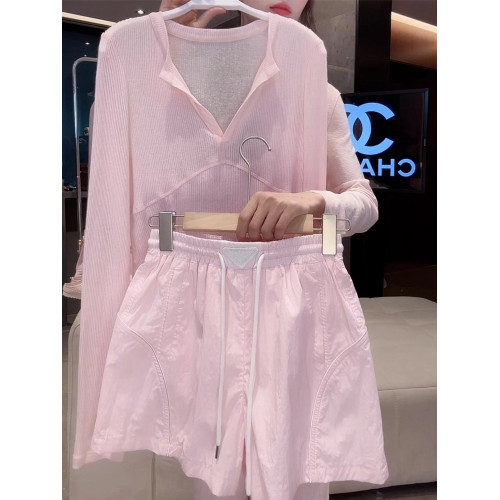 韓系溫柔風粉色薄款長袖T恤女秋季新款清新甜美減齡防曬罩衫上衣