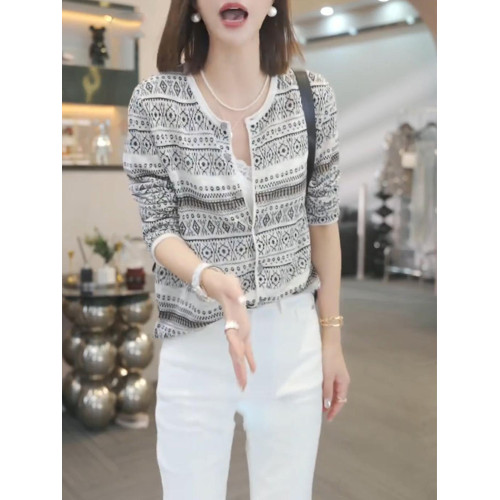 民族風復古花紋長袖防曬衣女2026新款夏季薄款透氣寬鬆針織開衫女