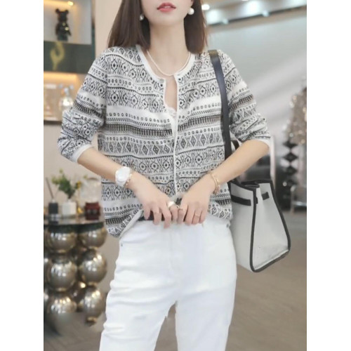 民族風復古花紋長袖防曬衣女2026新款夏季薄款透氣寬鬆針織開衫女