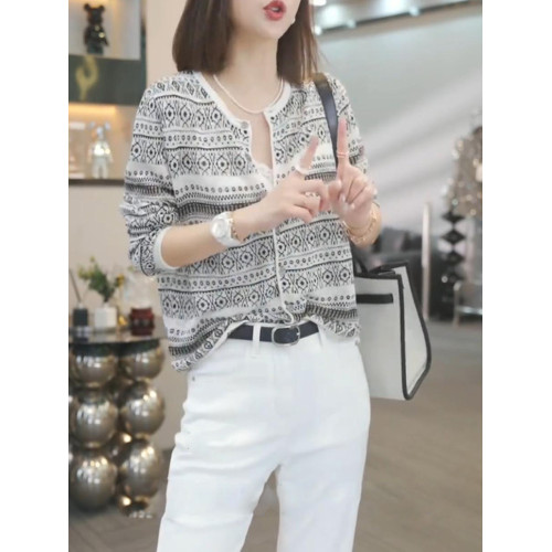 民族風復古花紋長袖防曬衣女2026新款夏季薄款透氣寬鬆針織開衫女