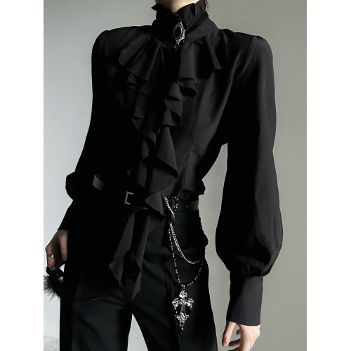 ASAE 暗黑日系復古宮廷風襯衫高級感設計感襯衫風荷葉邊襯衣