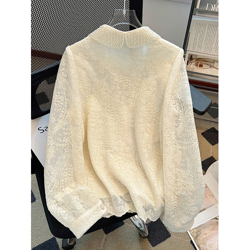 自畱款推薦~重工釘珠娃娃領刺綉蕾絲衫女2025春季新款小香風上衣