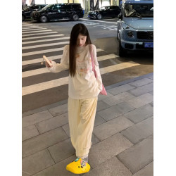 韓系chic趣味圖案長袖防曬衣罩衫女夏季松弛感寬鬆休閒百搭上衣潮