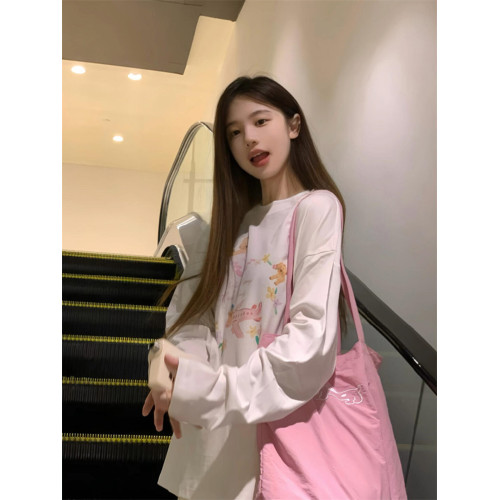 韓系chic趣味圖案長袖防曬衣罩衫女夏季松弛感寬鬆休閒百搭上衣潮