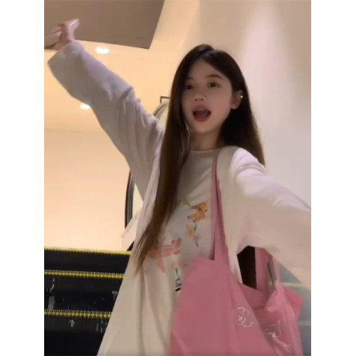 韓系chic趣味圖案長袖防曬衣罩衫女夏季松弛感寬鬆休閒百搭上衣潮