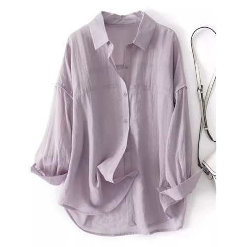 胖mm特大碼300斤輕奢天絲長袖防曬襯衫女春夏透氣防曬服秋季襯衣