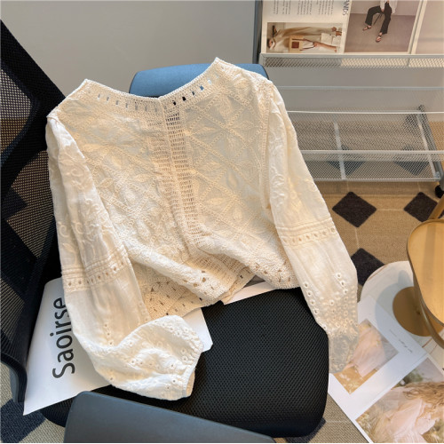 大牌買手店！提花拼接鏤空蕾絲襯衫女2025春夏新款刺綉溫柔風上衣