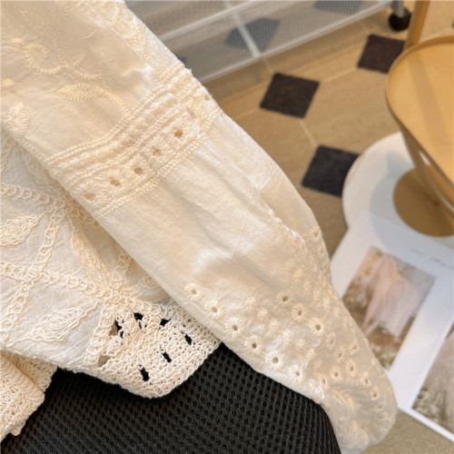 大牌買手店！提花拼接鏤空蕾絲襯衫女2025春夏新款刺綉溫柔風上衣