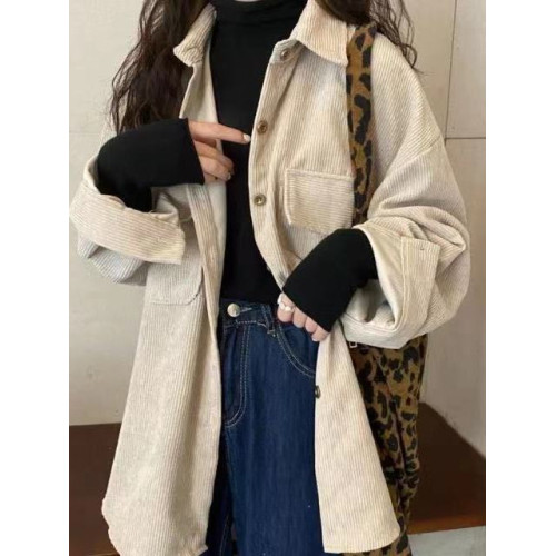 燈芯絨襯衫女秋冬寬鬆外穿百搭厚款襯衣外套女春秋小衆長袖上衣