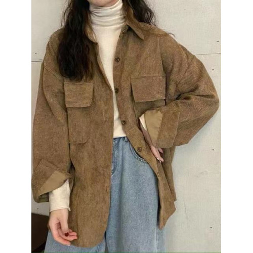 燈芯絨襯衫女秋冬寬鬆外穿百搭厚款襯衣外套女春秋小衆長袖上衣