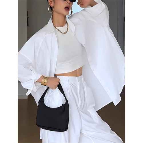 美式辣妹薄款防曬長袖襯衫女夏季寬鬆休閒百搭中長款白色襯衣外套