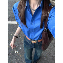 早春純棉顯白藍色襯衫女2025春裝新款曡穿內搭長袖襯衣上衣薄外套