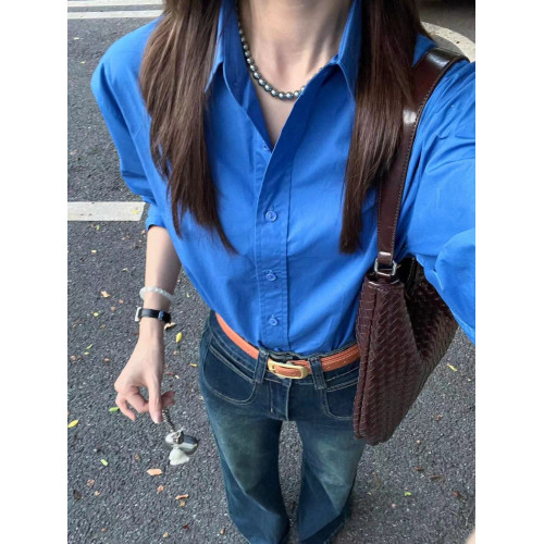 早春純棉顯白藍色襯衫女2025春裝新款曡穿內搭長袖襯衣上衣薄外套