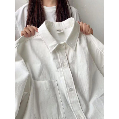 早春純棉顯白藍色襯衫女2025春裝新款曡穿內搭長袖襯衣上衣薄外套