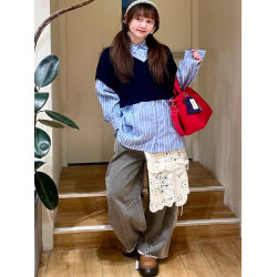 日系nikoand 妮蔻家新品設計感時尚棉質休閒風撞色假兩件襯衫女