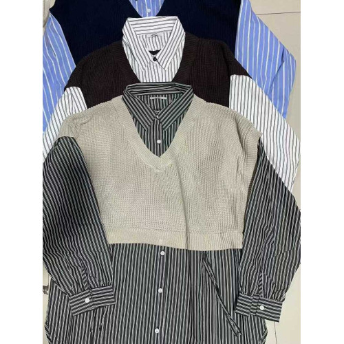 日系nikoand 妮蔻家新品設計感時尚棉質休閒風撞色假兩件襯衫女