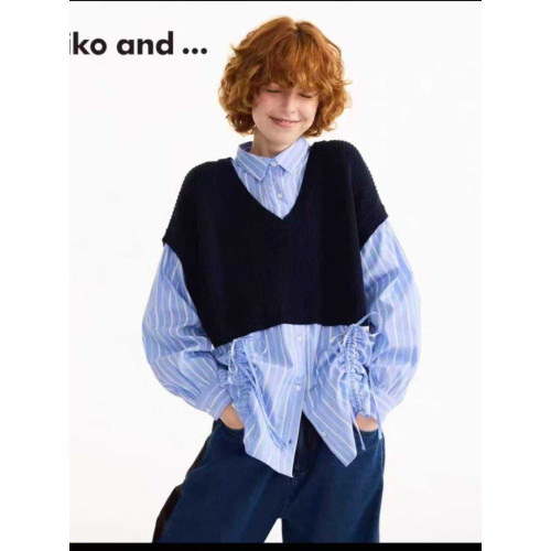 日系nikoand 妮蔻家新品設計感時尚棉質休閒風撞色假兩件襯衫女