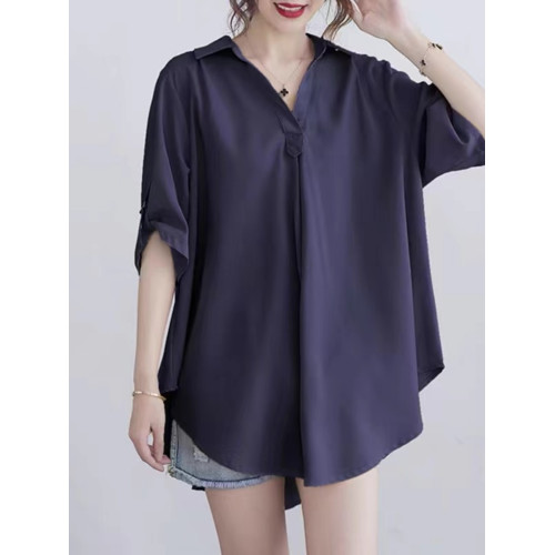 大碼短袖襯衫女2025新款夏裝寬鬆胖mm休閒氣質遮肉顯瘦雪紡衫上衣