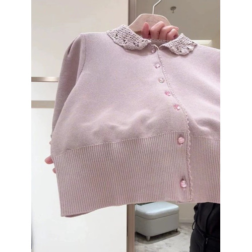 2025夏季設計感單排釦小衆短袖針織衫洋氣甜美減齡時尚鏤空上衣女