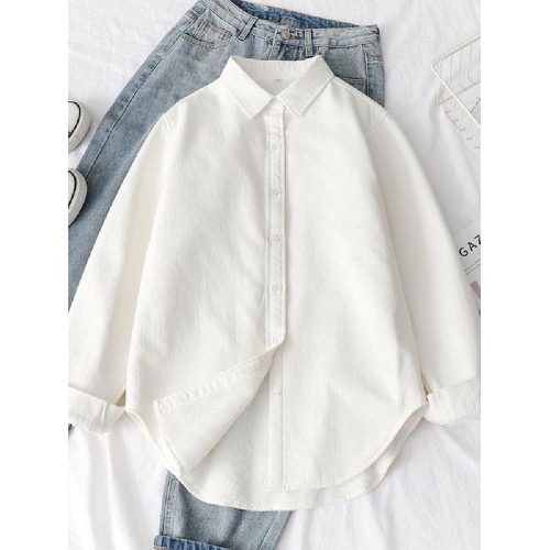 純色加厚保暖襯衣女秋冬季韓版寬鬆文藝加絨打底洋氣襯衫上衣質感